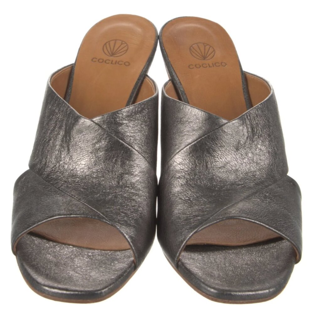 Coclico Leather Slides in Metallic Pewter size 7.5